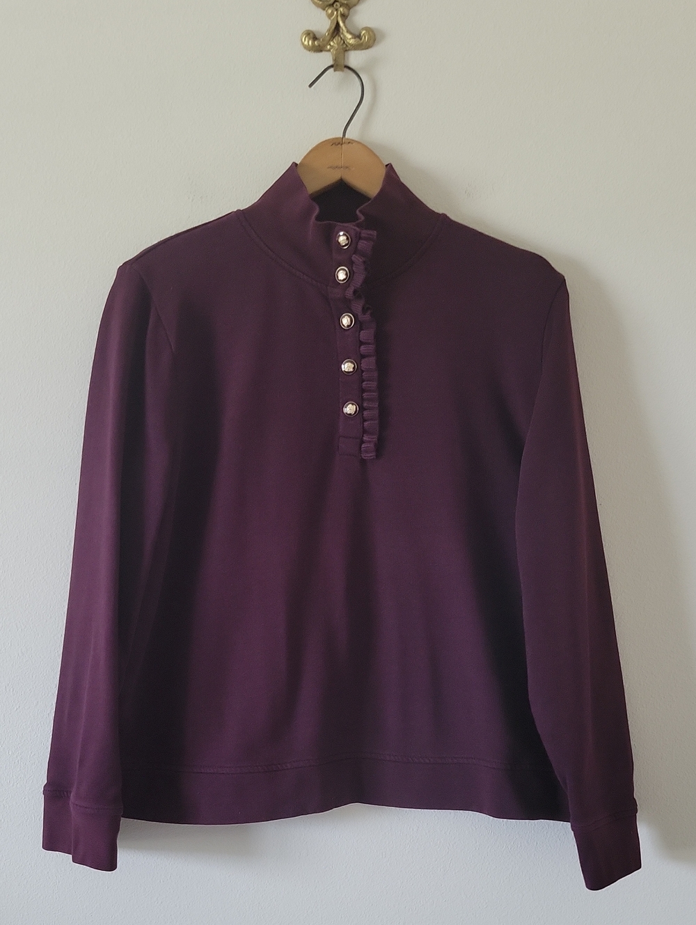Talbots Purple Wine Ruffle Henley Sweatshirt Size XLP